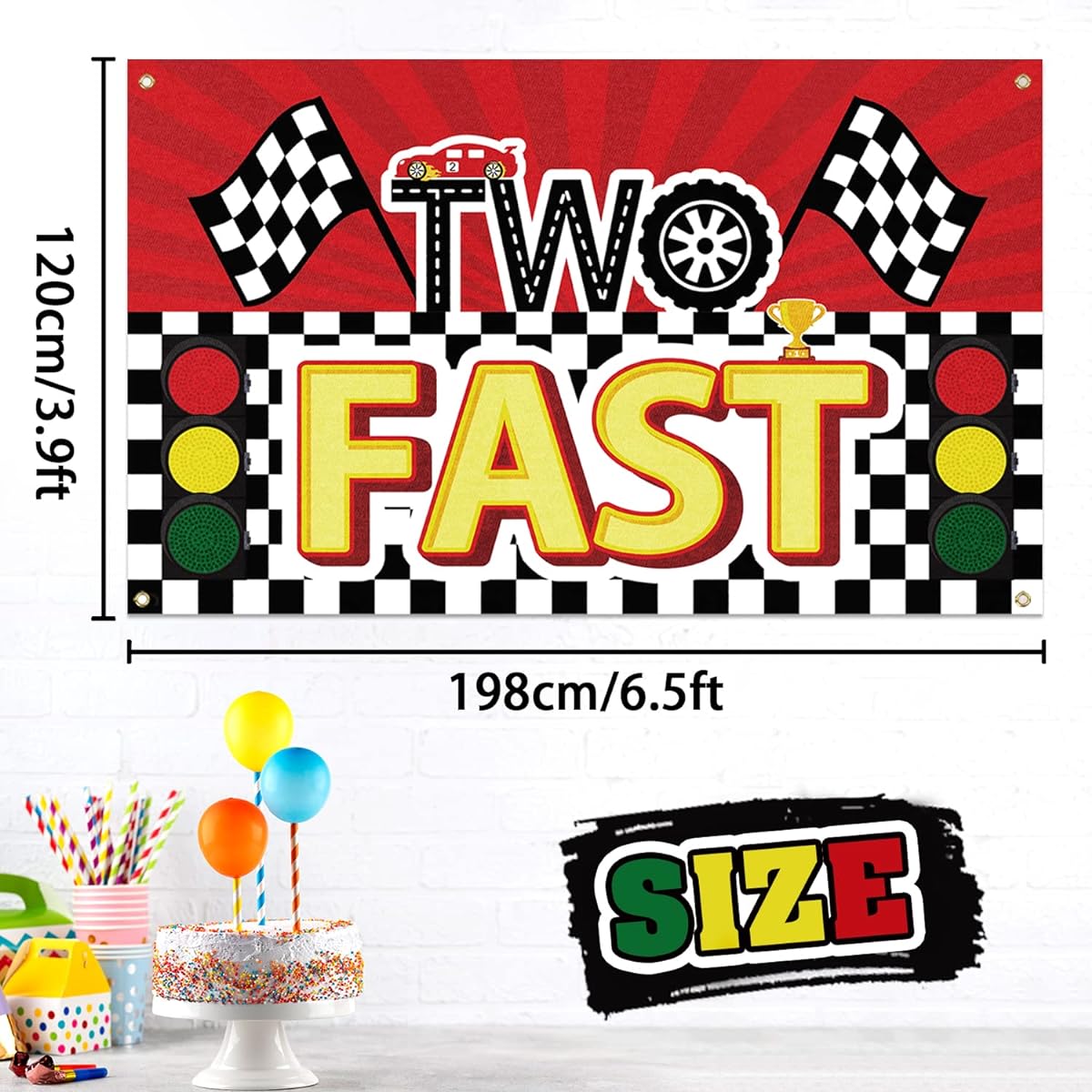LASKYER Racing Cars 2 Fast Large Banner - 2nd Birthday Cheers Home Wall Photo Prop Backdrop 2nd Birthday Party Decorations