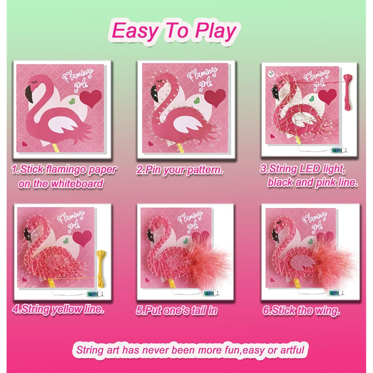 JRD&BS WINL Flamingo String Art Kit for Kids Toys Ages 6-12 3D String Art Kits for Girls Birthday Gifts for 8 9 10 11 12 Year Old Boys DIY String Art Craft Kits for Teens Beginners