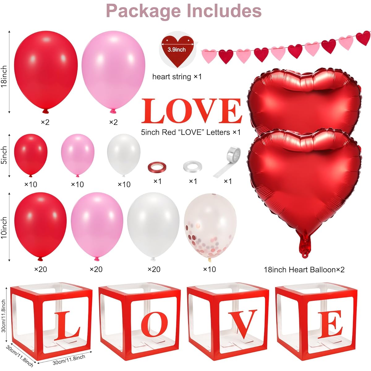 125 Pieces Valentine's Day Decoration Balloon Box with Love Letter Pink Red Balloon Garland Arch Kit Heart Balloon for Mother's Day Wedding Proposal Anniversary Baby Shower Party Decoration