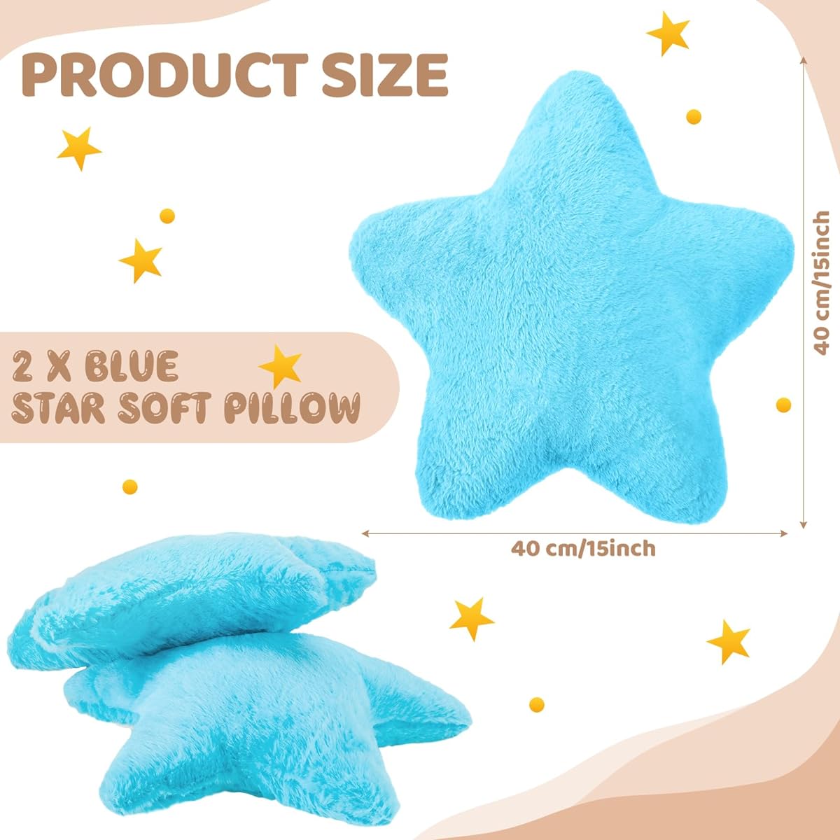 Sumind 2pcs 15.7inch Star Shape Pillow Plush Star Throw Pillow Cute Pillow Beautiful Star Cushion Decorative Toy Gift Room Decor for Boys Girls Bedroom Sofa Chair (Blue)