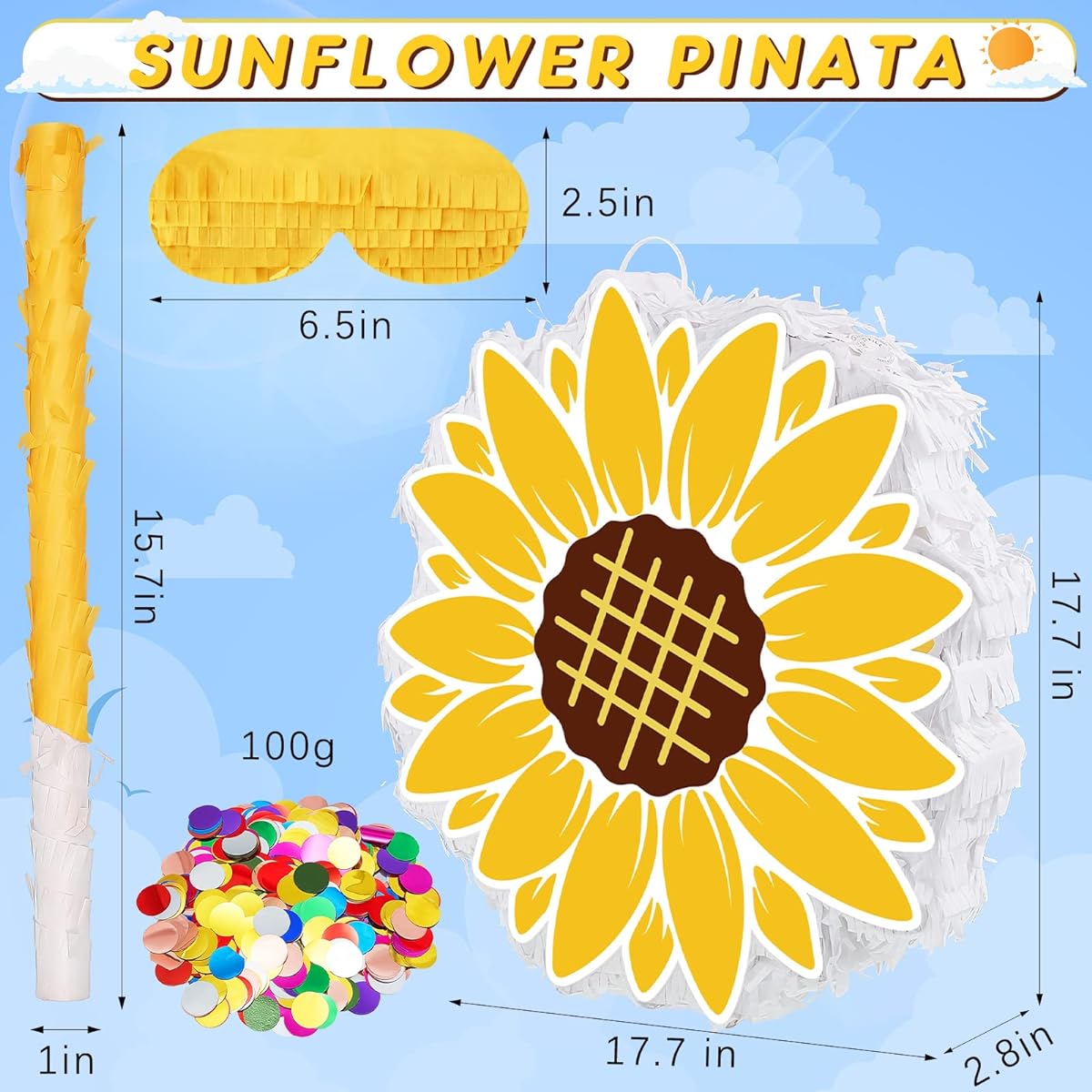 4pcs Sunflower Gender Reveal Pinata Flower Pinata Hanging Pinata for Birthday Party Baby Shower Decoration with Blindfold Stick and Piellet
