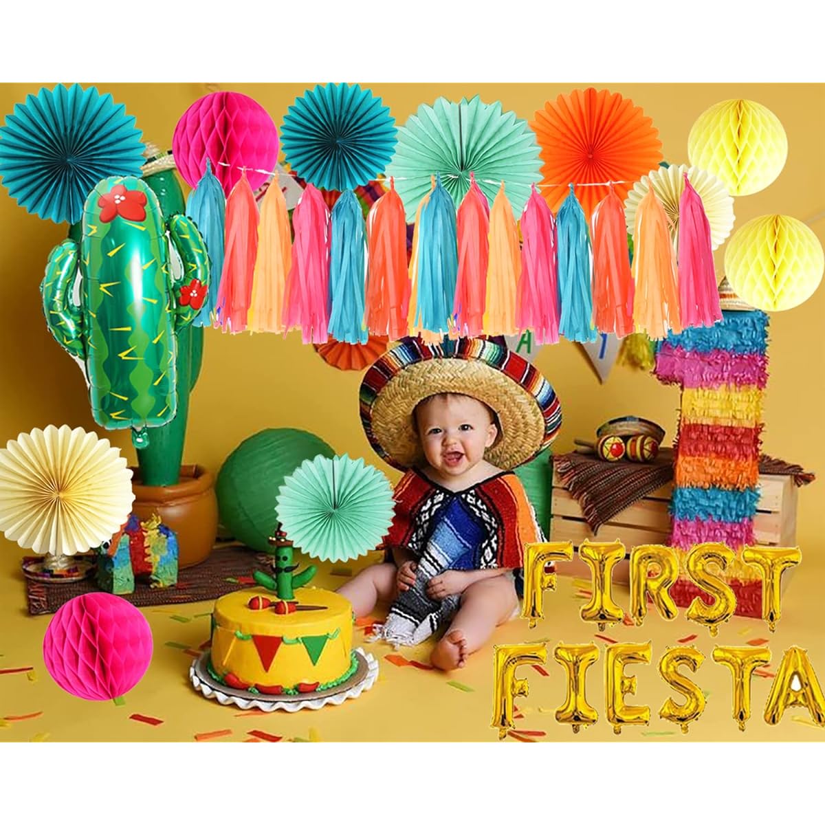 First Fiesta Birthday Decorations - Mexican 1st Birthday Party Supplies Gold First Fiesta Balloons Mexican Fiesta 1st Birthday Taco Boot Uno Cinco de Mayo Party Decorations