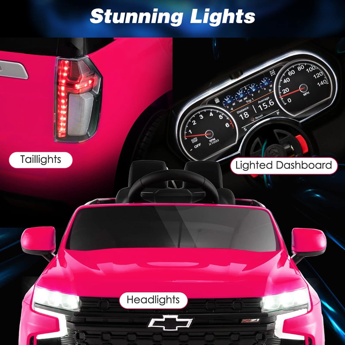 (Honey Joy) HONEY JOY Ride-on Truck 12V Licensed Chevrolet Tahoe Off-Road Electric SUV Car for Kids High/Low Speed Music Light Battery Powered Car Use with Remote Control (Pink)