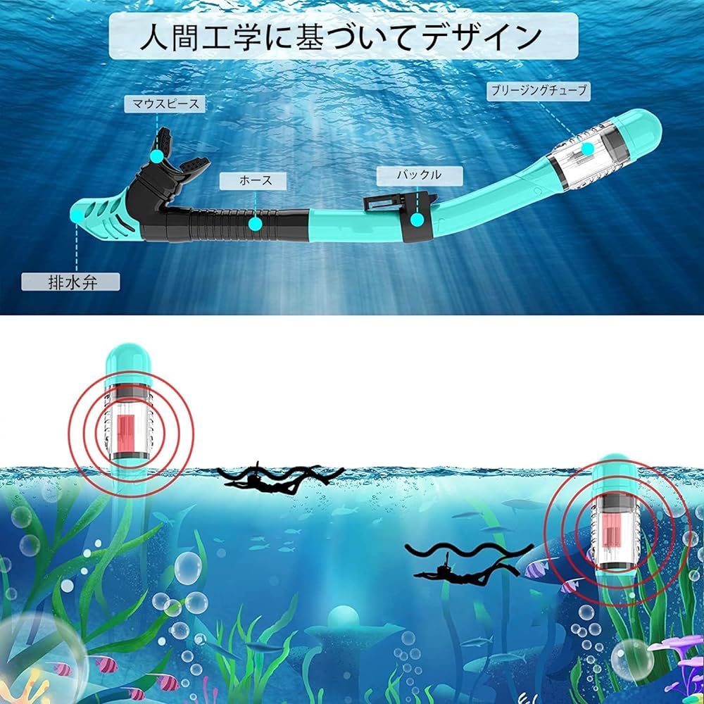 Snorkel set for adults, dry snorkel, tempered glass, underwater mask, snorkeling fins, easy to put on and take off, unisex, for beginners, storage bag included