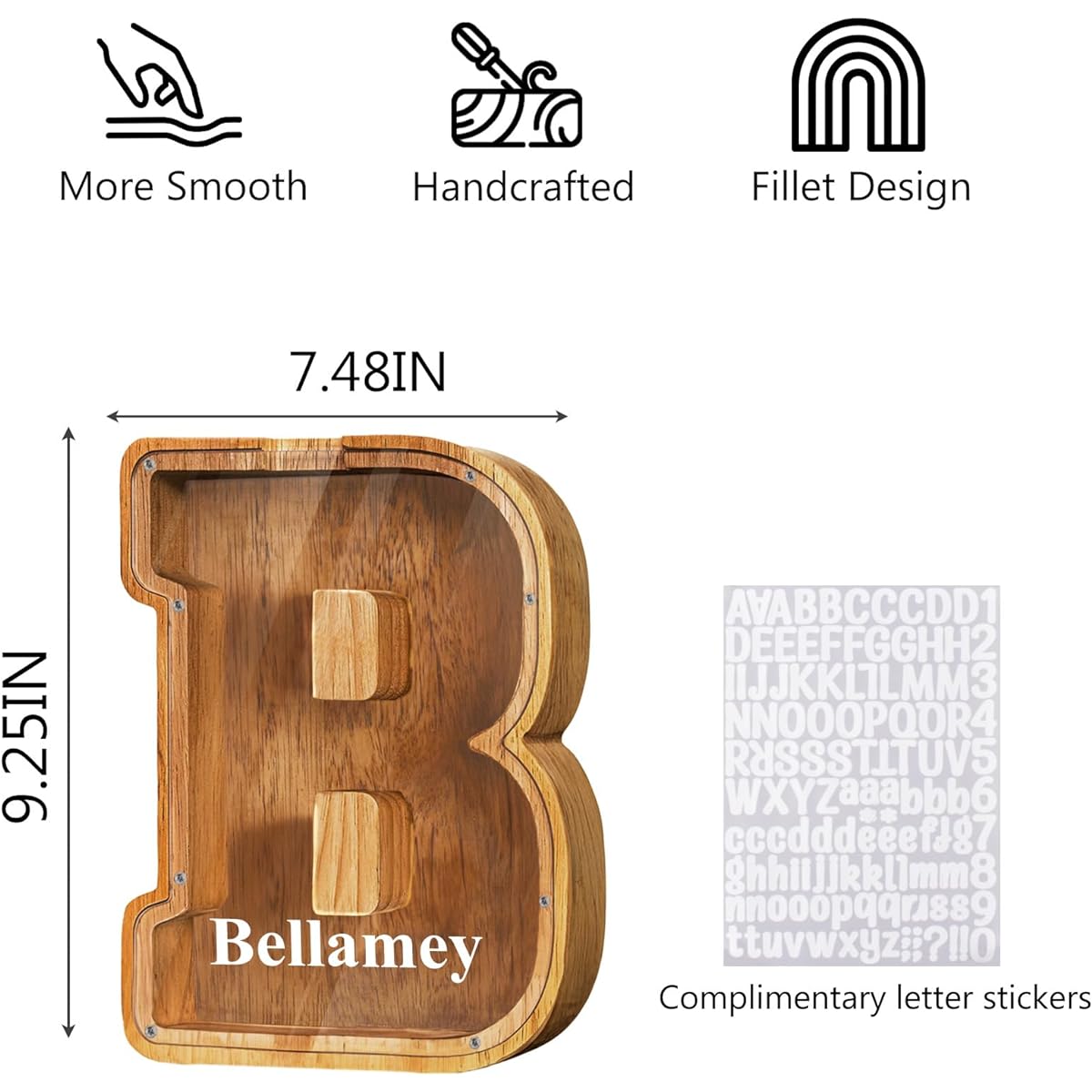 Personalized Large Wooden Letter Piggy Bank for Kids - Piggy Bank for Boys, Piggy Bank for Girls, Piggy Bank for Kids, Piggy Bank for Children, Birthday Gift for Kids, Adults, Alphabet