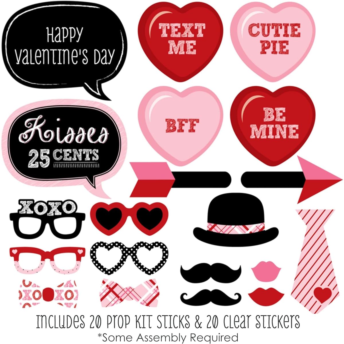 Valentine's Day - Photo Booth Props Kit - 20 Count