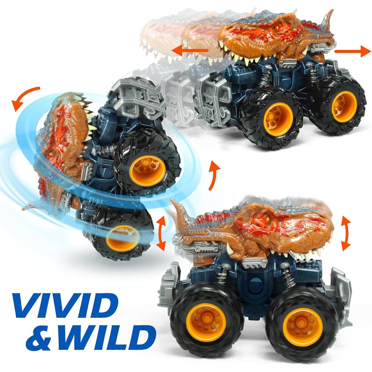 Dinosaur Car Toys for Kids 3-5 Friction Power 1 Pack T-Rex Push and Go Car Monster Truck Dinosaur Toy Birthday Gift 209-R3