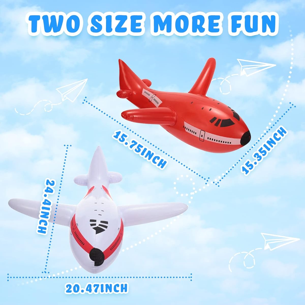12 Pieces 24.5" and 15.75" Airport Toys Inflatable Plane Large Plane Birthday Decorations Airplane Inflatable Toys Birthday Baby Shower Party Supplies Garden Outdoor Games Red Blue White