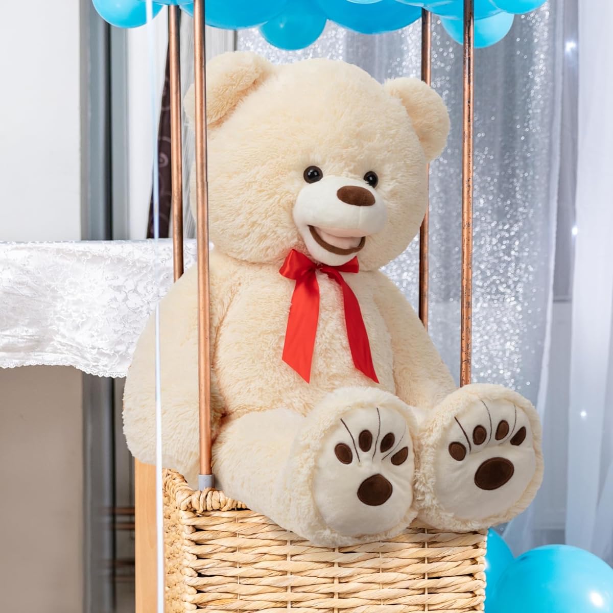 WENMOTDY Teddy Bear Stuffed Animal Plush Toy Giant Teddy Bear Big Bear with Paws Girlfriend Kids 36 Inch Beige