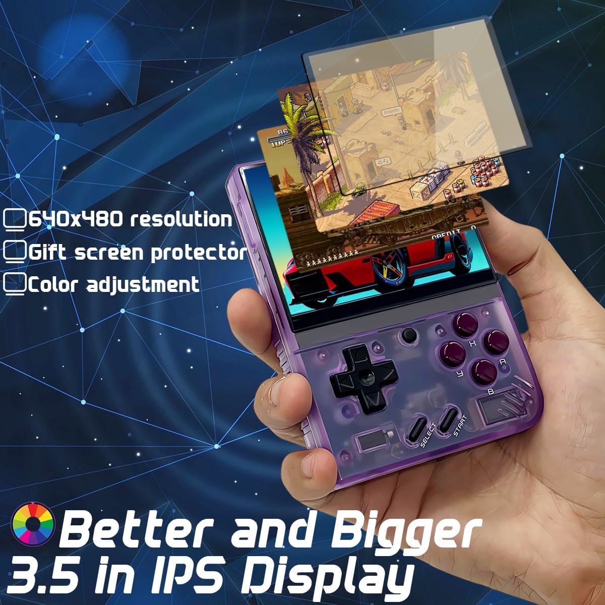 EWDGOES Miyoo Mini Plus 3.5 Inch Handheld Game Console with Portable Case Transparent Purple