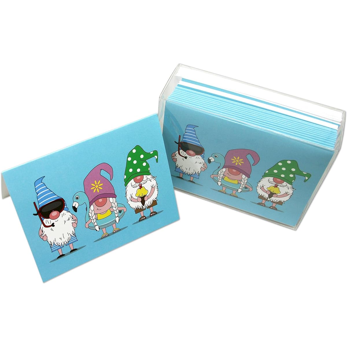 Small World Greetings Summer Gnomes Notecards 12 - Blank Inside with White Envelopes - A2 Size 5.5" x 4.25" - For Any Occasion - Birthdays, Thank You, and More