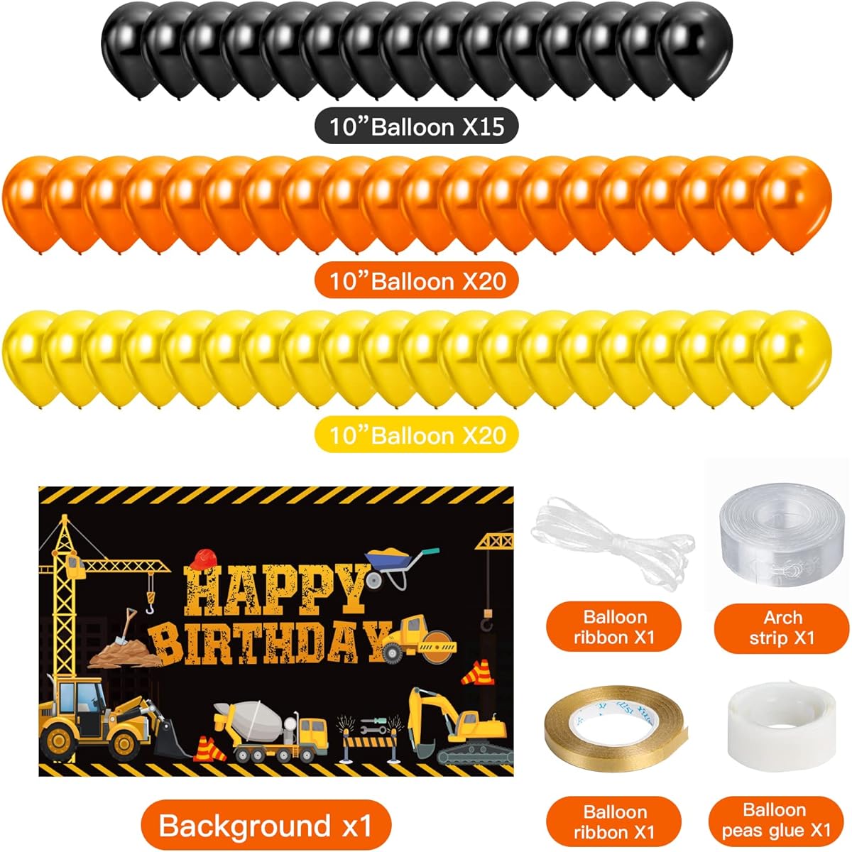 Construction Birthday Party Decorations Set Dump Truck Happy Birthday Supplies Include Construction Backdrop, Table Cover, Latex Balloons, Truck Mixer Foil Balloons for Party Decorations