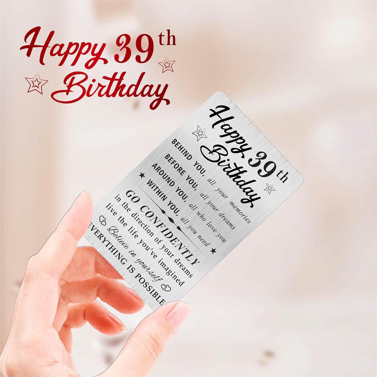 MOQIYXL Happy 39th Birthday Cards for Men and Women, Small Engraved Wallet Cards, Great for 39th Birthday Gifts