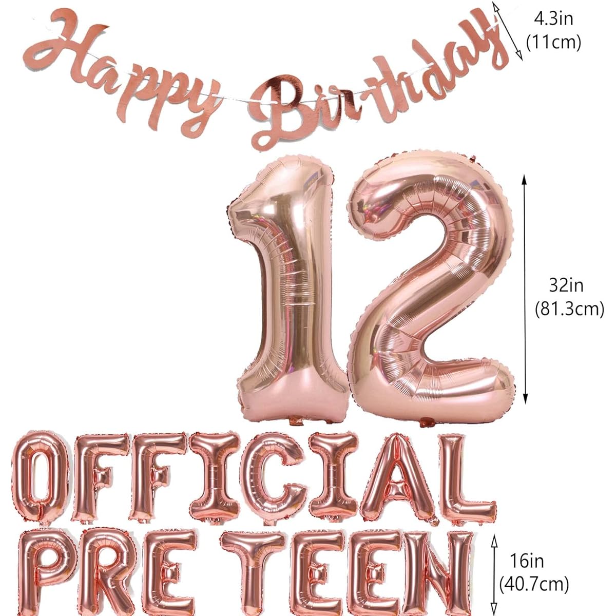 12th Birthday Decorations for Girls, Official 12th Birthday Balloons, Happy 12th Birthday Banner, Number 12 Foil Balloon, 12th Birthday Anniversary Supplies for Girls
