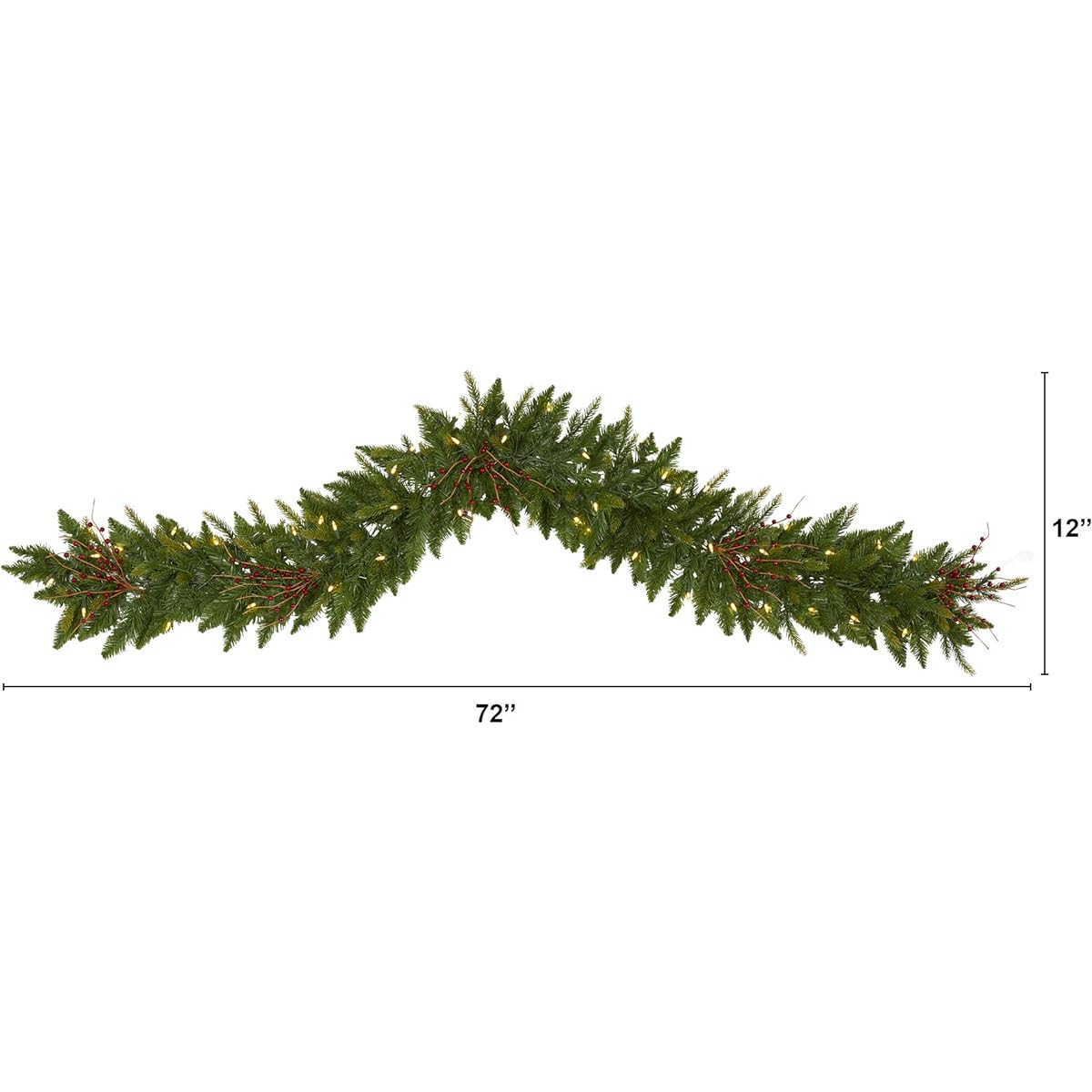 Nearly Natural 6' Christmas Pine Artificial Garland with 50 Warm White LED Lights and Berries, Green