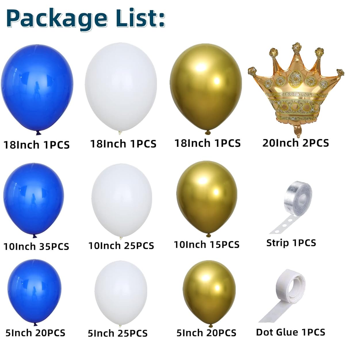 145pcs Navy Blue Balloon Garland Arch Kit with Gold White Royal Blue Balloons Crown Foil Balloons for Boys Birthday Party Graduation Baby Shower Anniversary Celebration Party Decorations (Blue 2)