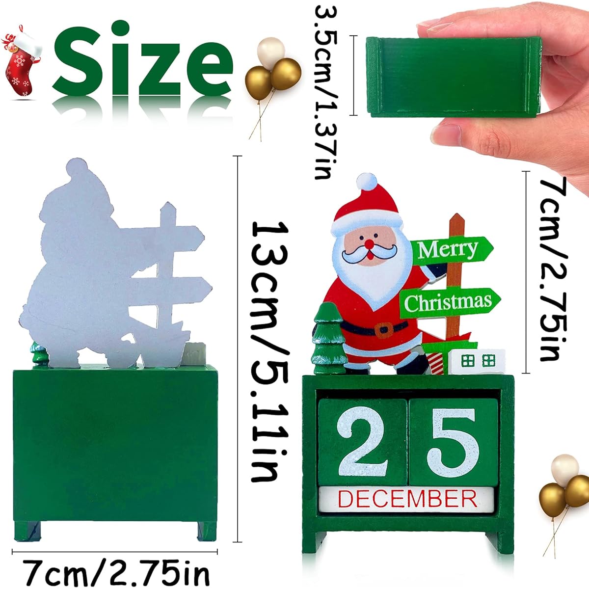 Reofrey Christmas Wooden Calendar Countdown Santa Claus Desk Calendar Christmas Advent Calendar DIY Decorations Christmas Tree Tabletop Home Office Holiday Decorations