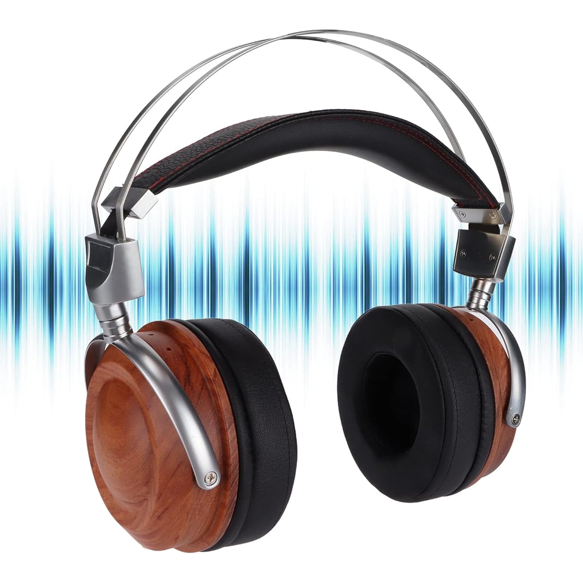 Wired Headset, Classic Wooden Closed Headset Soft Ear Cushions Rosewood MIDI Keyboard PU Leather Headband Foldable for Audiophiles