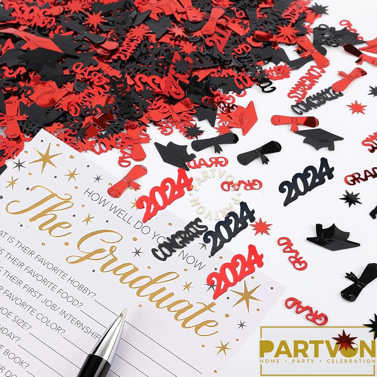 Graduation Confetti 2022 Black Red Decorations Graduation Party Supplies Class of 2022 Decorations Table Confetti for Kindergarten Preschool High School College