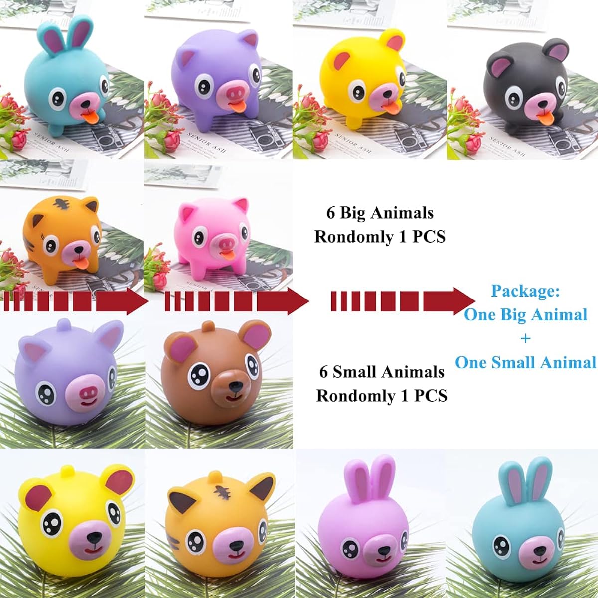 Squishy Toys for Kids Decompression Toy Stress Relief Scream Toy Doll Tiger Rabbit Bear Pig Design for Autism ADHD Children Boys Girls Adults (2 Random Animals)