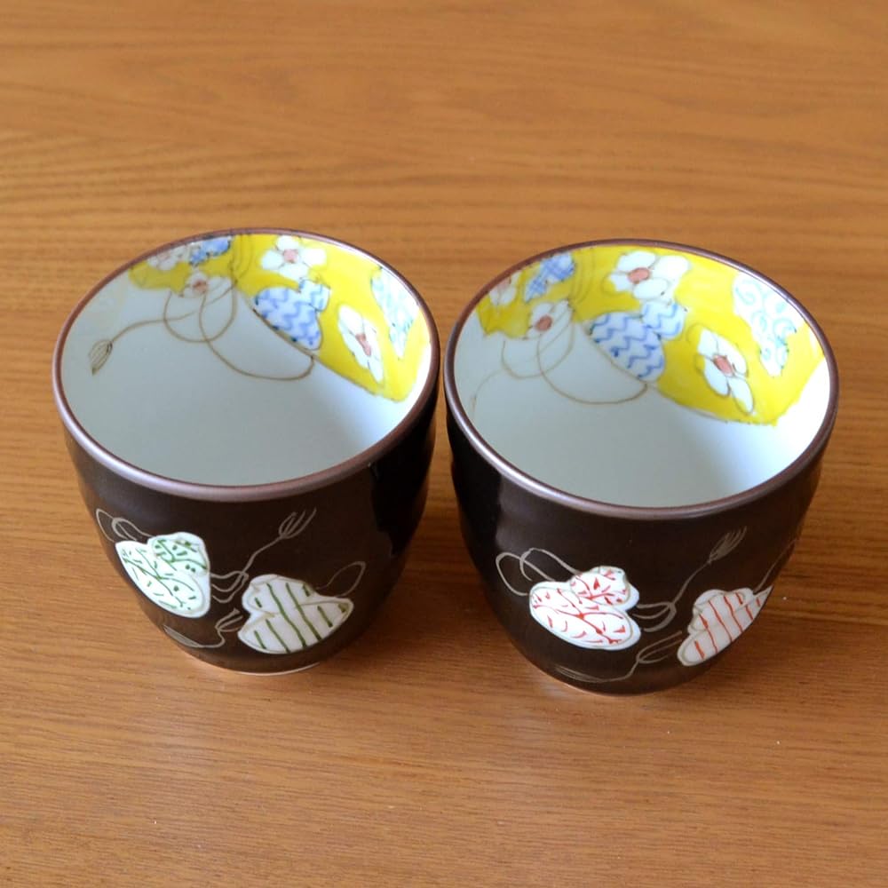 Boneju celebration gift, auspicious gift for good health, Arita ware teacup, pair, couple teacup, six gourd colors, Yoneju Noshi and message card included, in wooden box