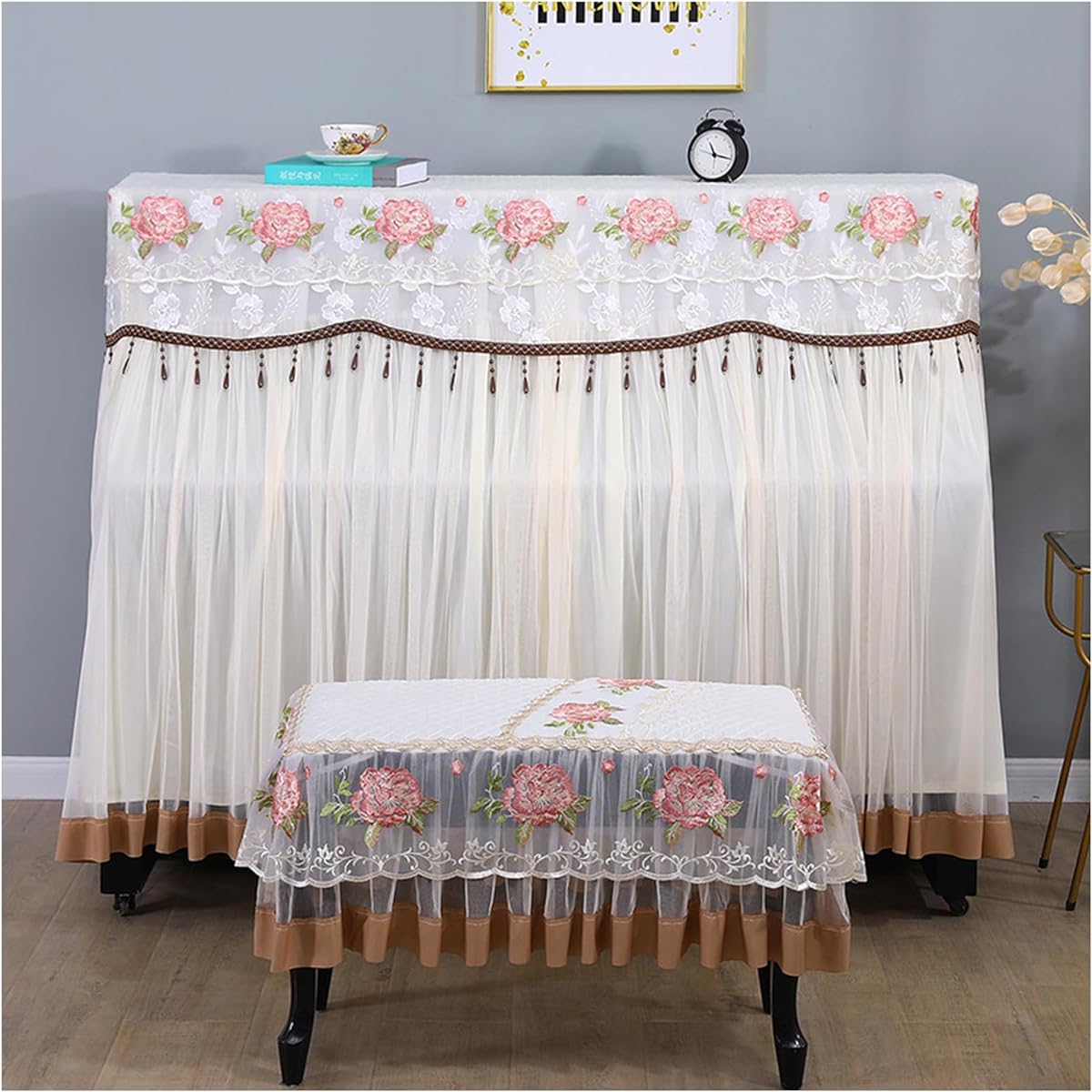 Piano dustproof cover, piano stool cover, thickened upright piano cover, modern simple, soft, washable, a gift for the family, easy to clean (Color: C)