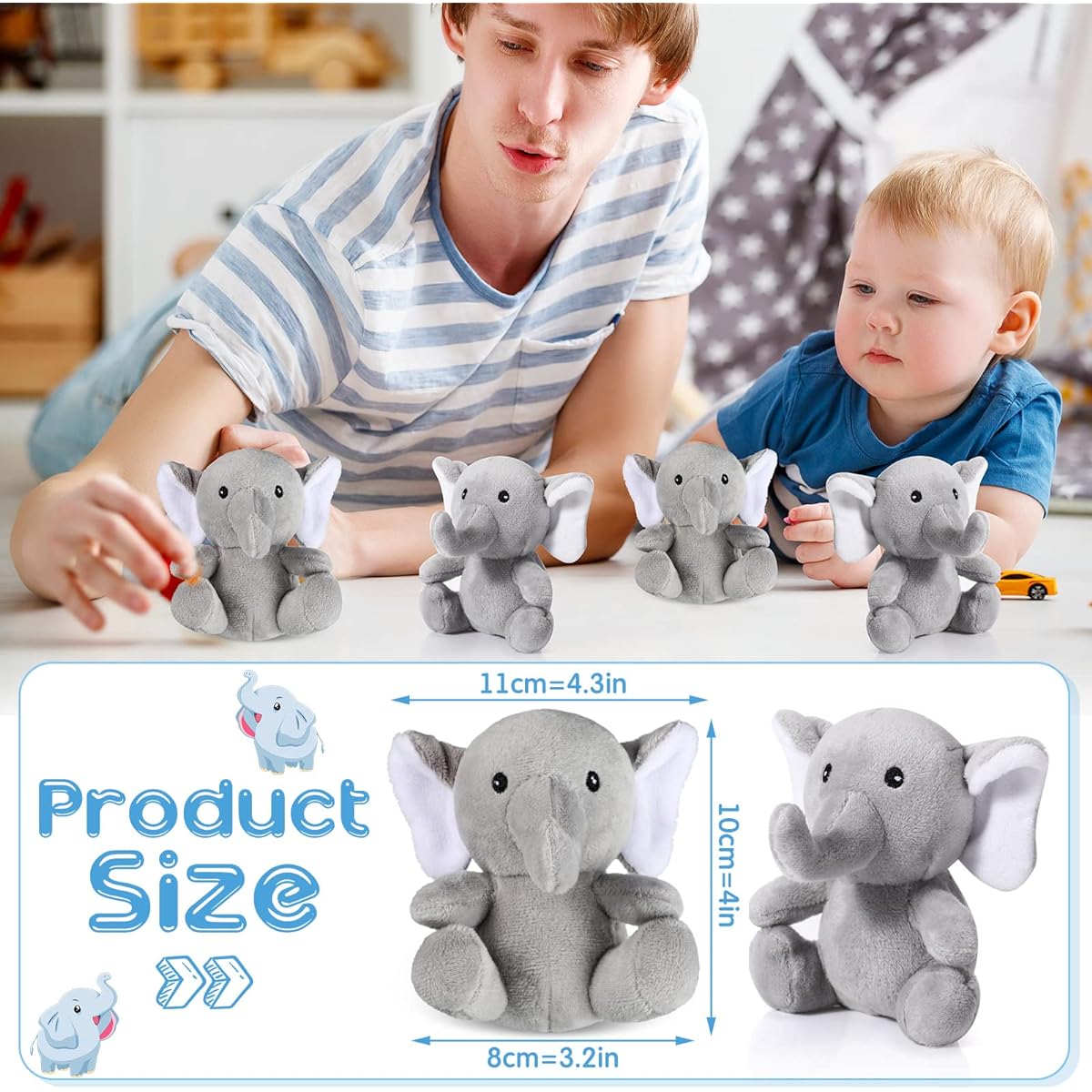 Jenaai 12 Pieces Elephant Stuffed Animal Stuffed Elephant Boys Girls 4 Inch (Gray)
