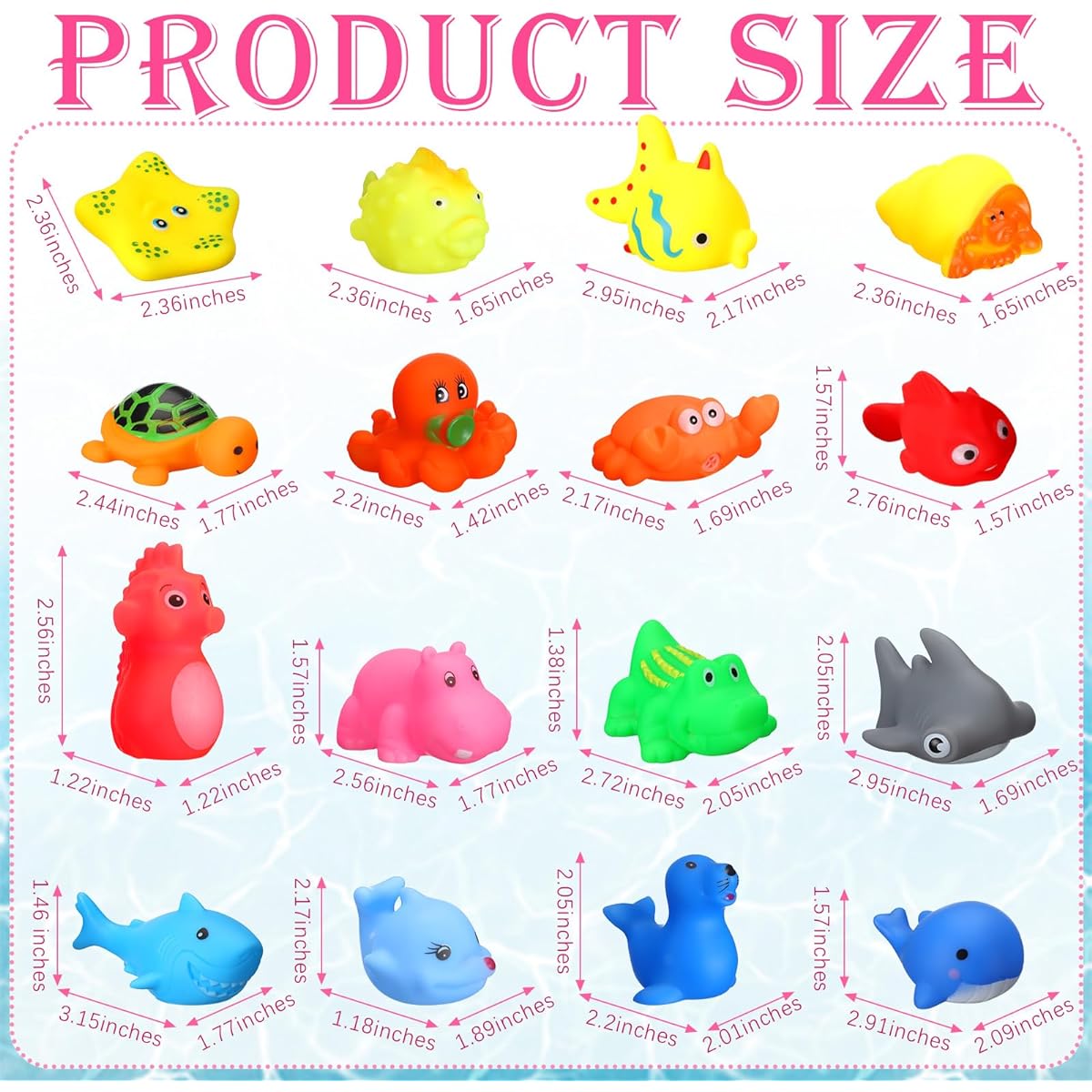 Gemscream 32Pcs Ocean Animals Rubber Bath Toy Set Preschool Squeaky Face Washing Shower Toys Floating Cute Sea Animals Toys Bathtub Rubber Animals for Party Favors Pool Decorations 16 Styles