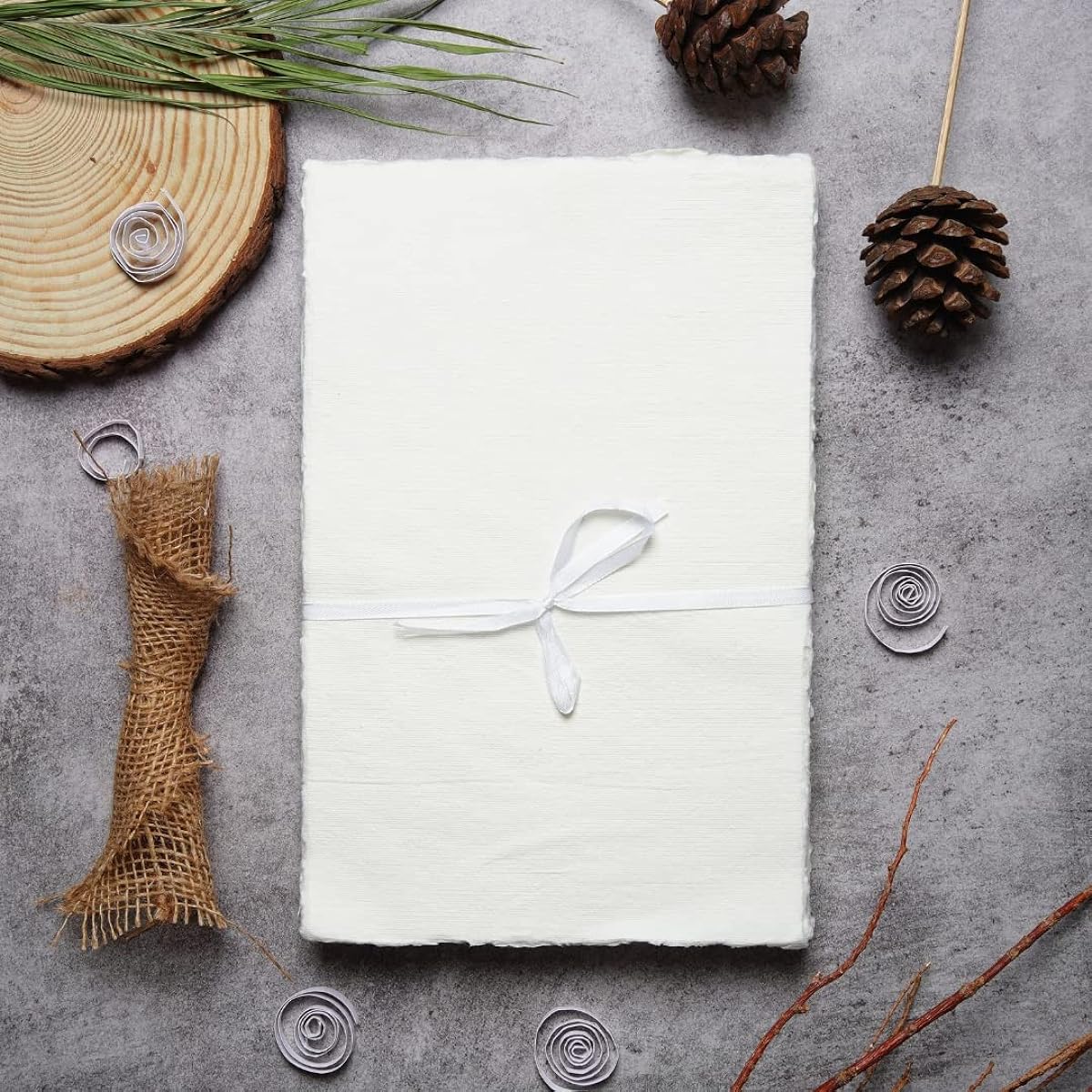 Leather Village 50 Sheets - Rough/Textured Watercolor Paper - 8 x 6 Inch (150 GSM) - Handmade/Deckle Edge Paper Made from Virgin Egyptian Cotton - Off White