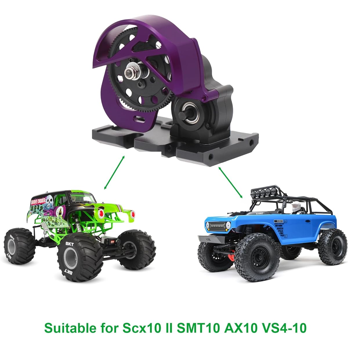 Powmok AMK 1/10 Transmission Aluminum SCX10 II Gearbox with Skid Plate for 1/10 RC Crawler Axial AX10 SMT10 Vanquish VS4-10 SCX10 II Upgrade Accessories (Purple)