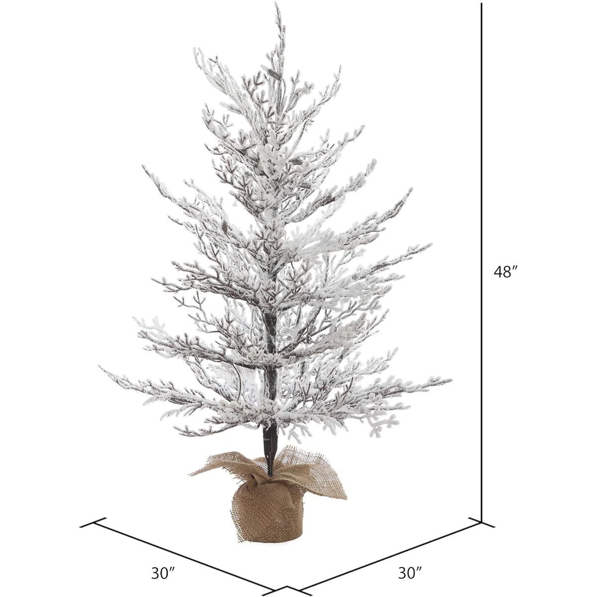 Vickerman 4' x 30" Flocked Winter Twig Pine Artificial Christmas Tree - No Lights - Snow Covered Fake Tree - Seasonal Potted Indoor Home Decoration