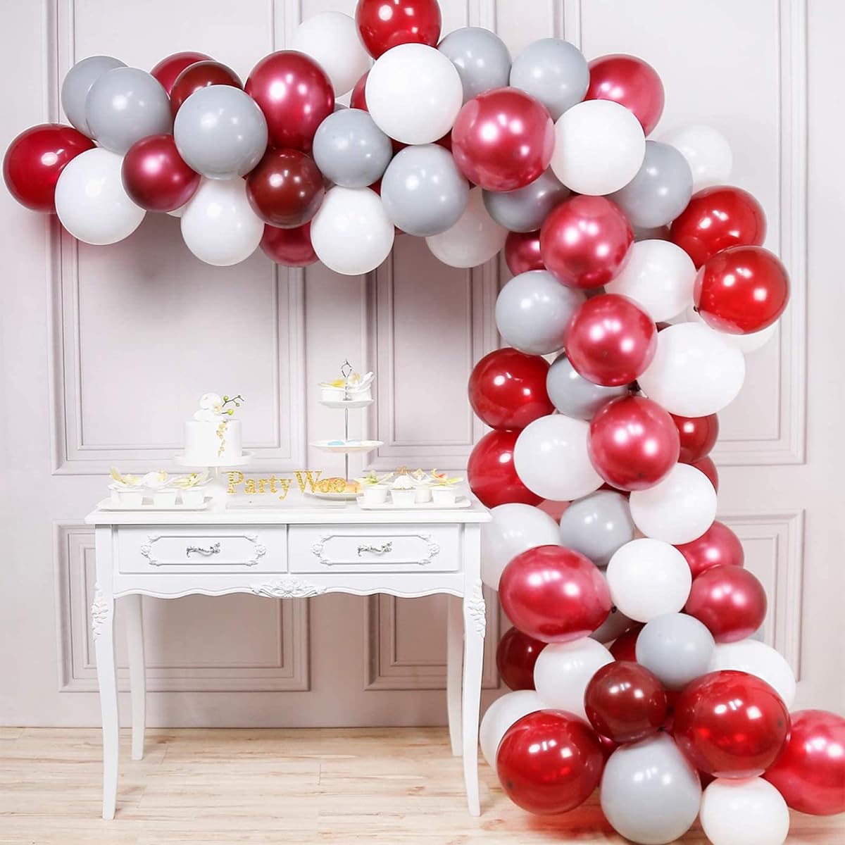 PartyWoo Burgundy Grey White Balloons 80pcs Balloon Pack 12inch Wine Red Balloons Grey Balloons White Balloons Burgundy for Baby Shower Decorations Anniversary Decorations