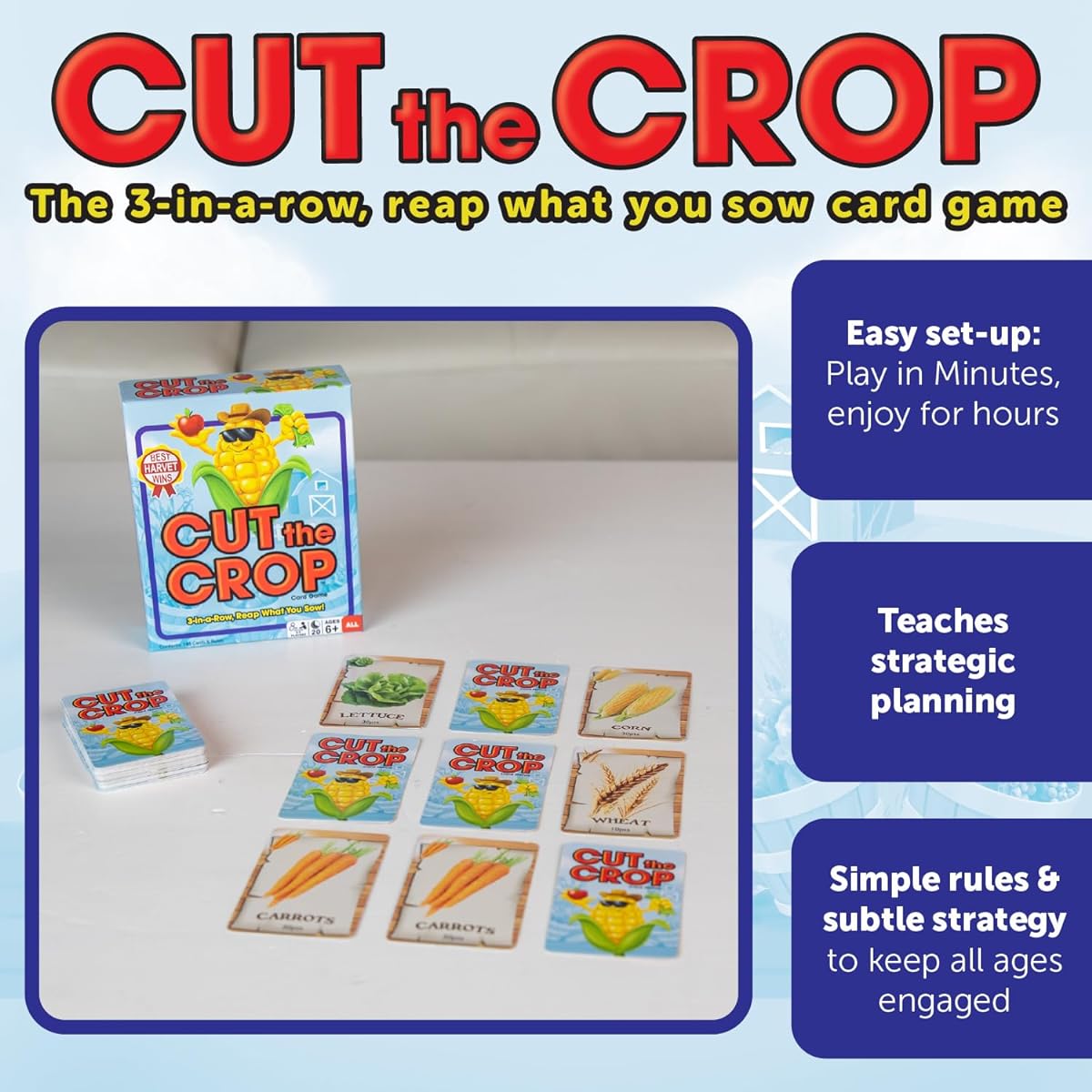 Continuum Games Cut The Crop Card Game, 3" Arrows Farm Themed Matching Memory Game for 2-6 Players, Ages 6+