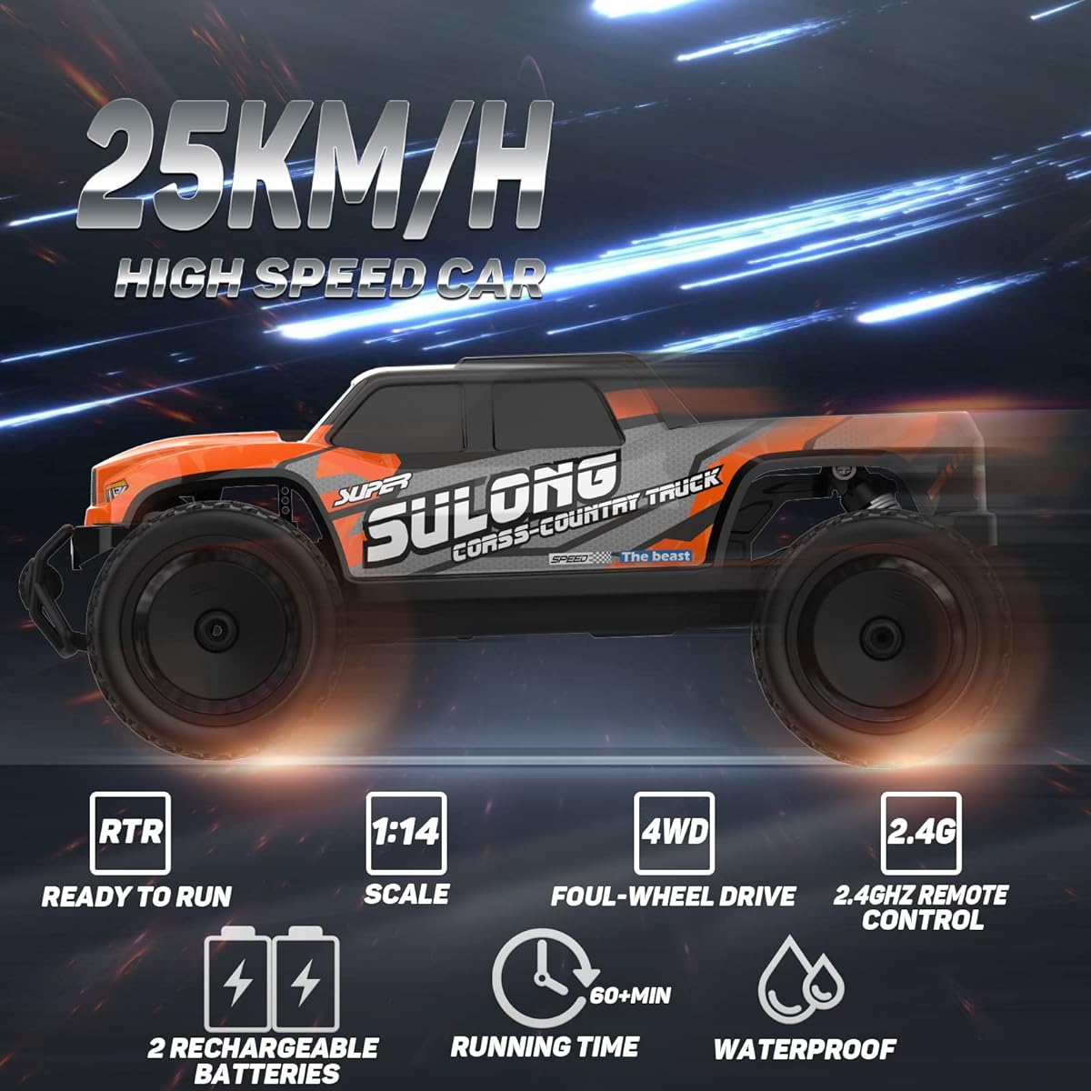 Desdoni Remote Control Car, 1:14 Scale All Terrain RC Car 4WD 25KM/H High Speed Model Car 2.4GHz Racing Sports Toy Car for Adults Boys Girls Kids Gifts with 2 Rechargeable Batteries