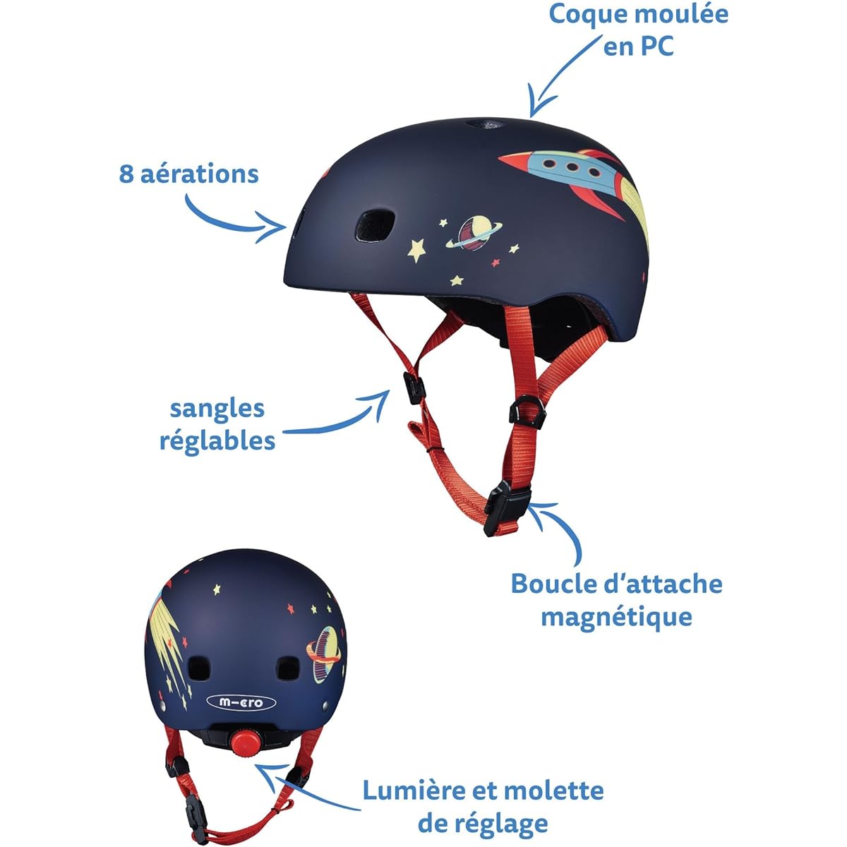 n's Helmet LED (Rocket) CE Certification Comes with outer box Comes with LED light Light and impact-resistant material Helmet Kickboard Kick Scooter for Children Kick Skater for Children Tricycle Boys Girls 2 Years Old 3 Years Old 4 Years Old 5 Years Old