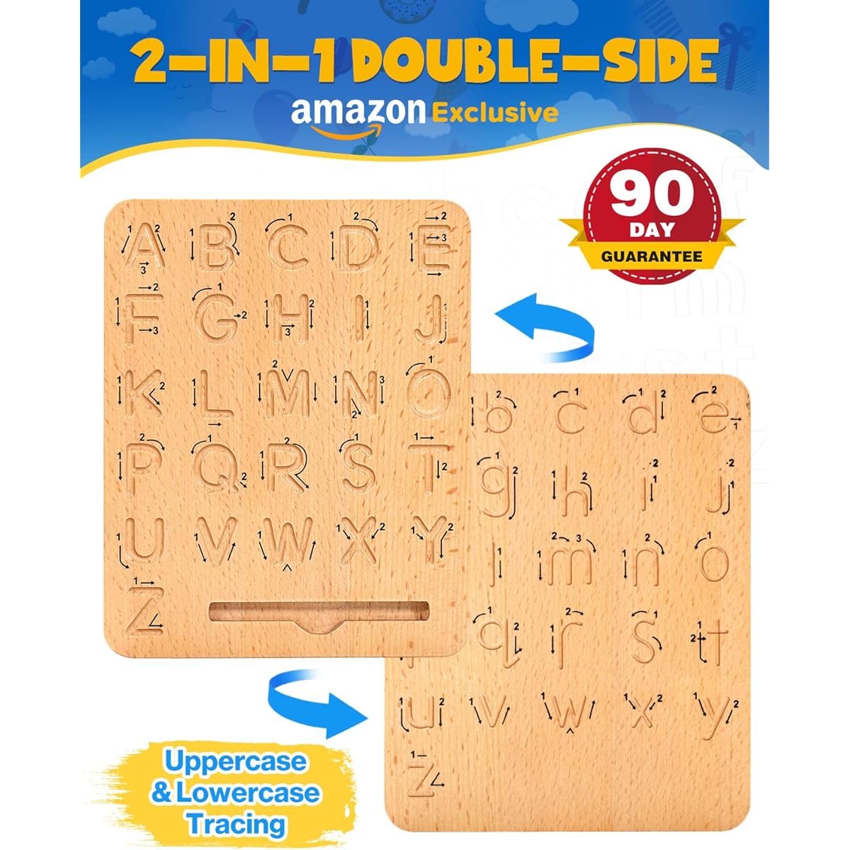 Lrathenk Wooden Alphabet Tracing Board, Double Sided Letter Practice Board for Toddlers and Preschool
