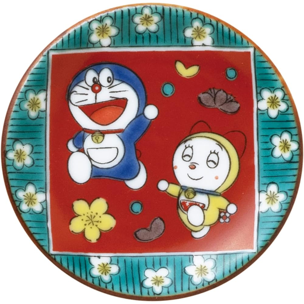 Kaneshotouki "Doraemon" Kutani ware plate, small plate, bean plate, approx. 6cm, different patterns, set of 5, soy sauce plate, Japanese tableware, microwave safe, made in Japan 008770
