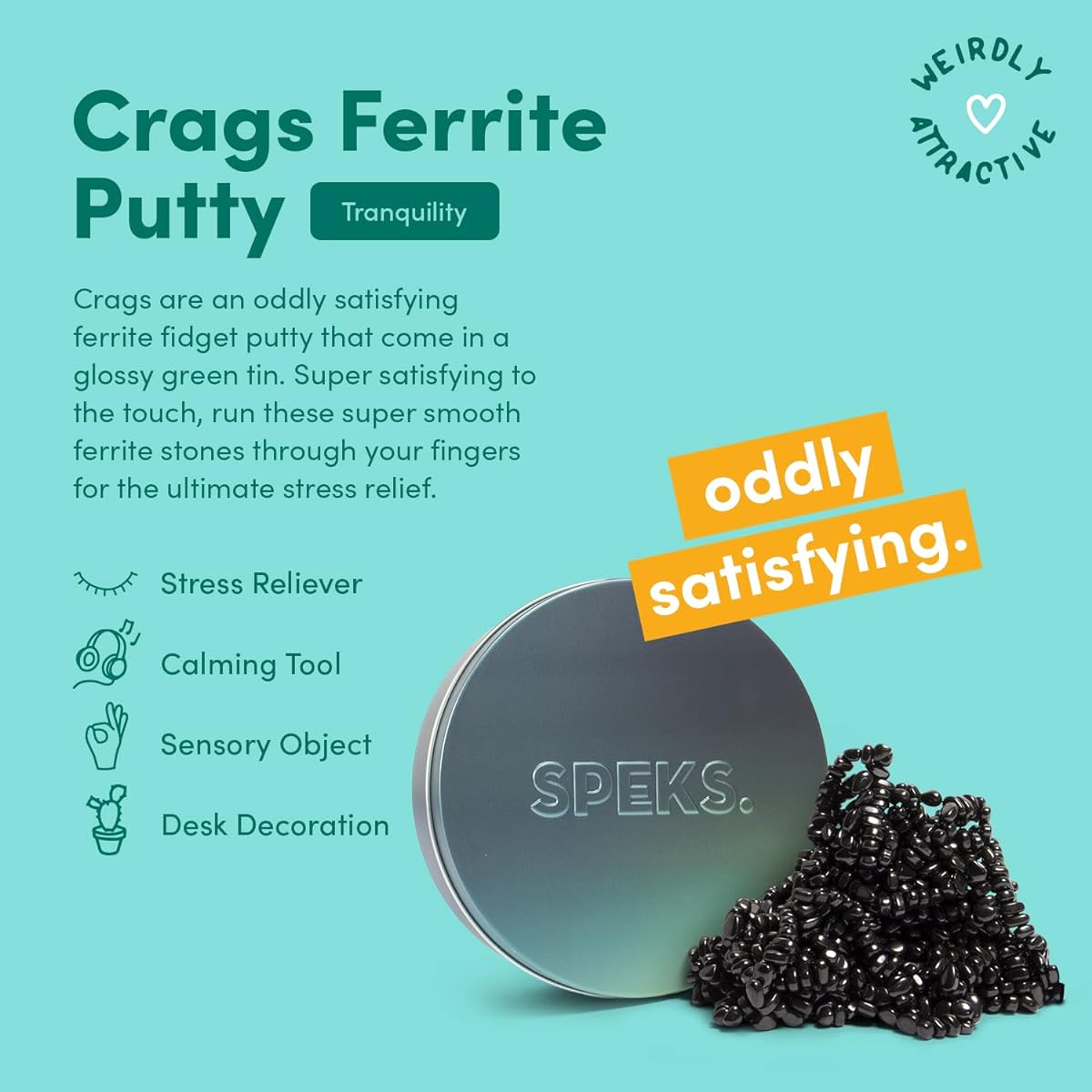 Speks Crags Ferrite Putty | 500+ Smooth Ferrite Stones in a Metal Tin | Fun and Quiet Fidget Toy for Adults ADHD Desk Toy for Office | Tranquility 300g
