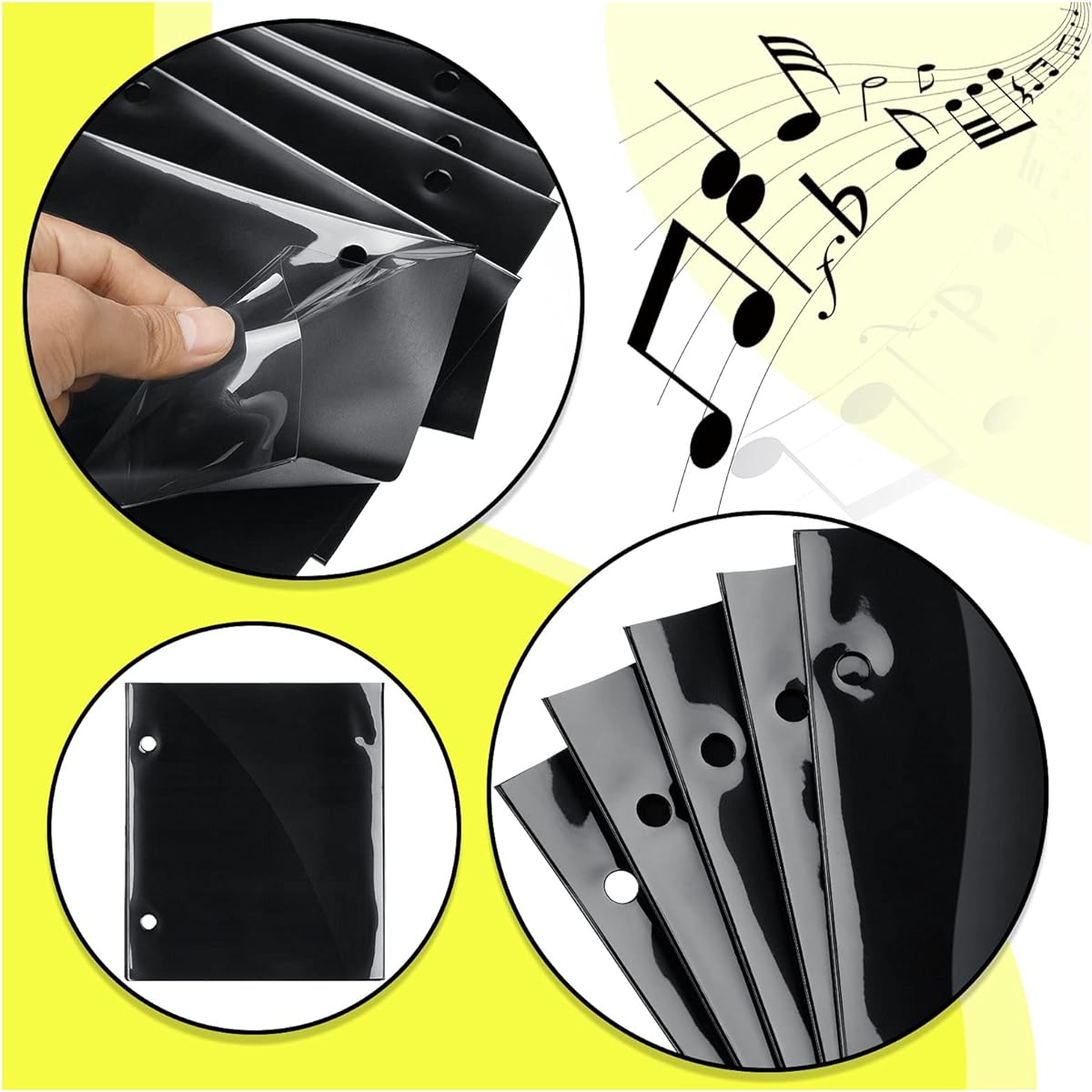 Flip Folio Marching Band Music File Holder Sheet Musical Flip Folder 2 Hole 7.5 x 6.3 Inch PVC Flip Folder Pages Waterproof Window Pages Holds Sheet Music Files (Black)
