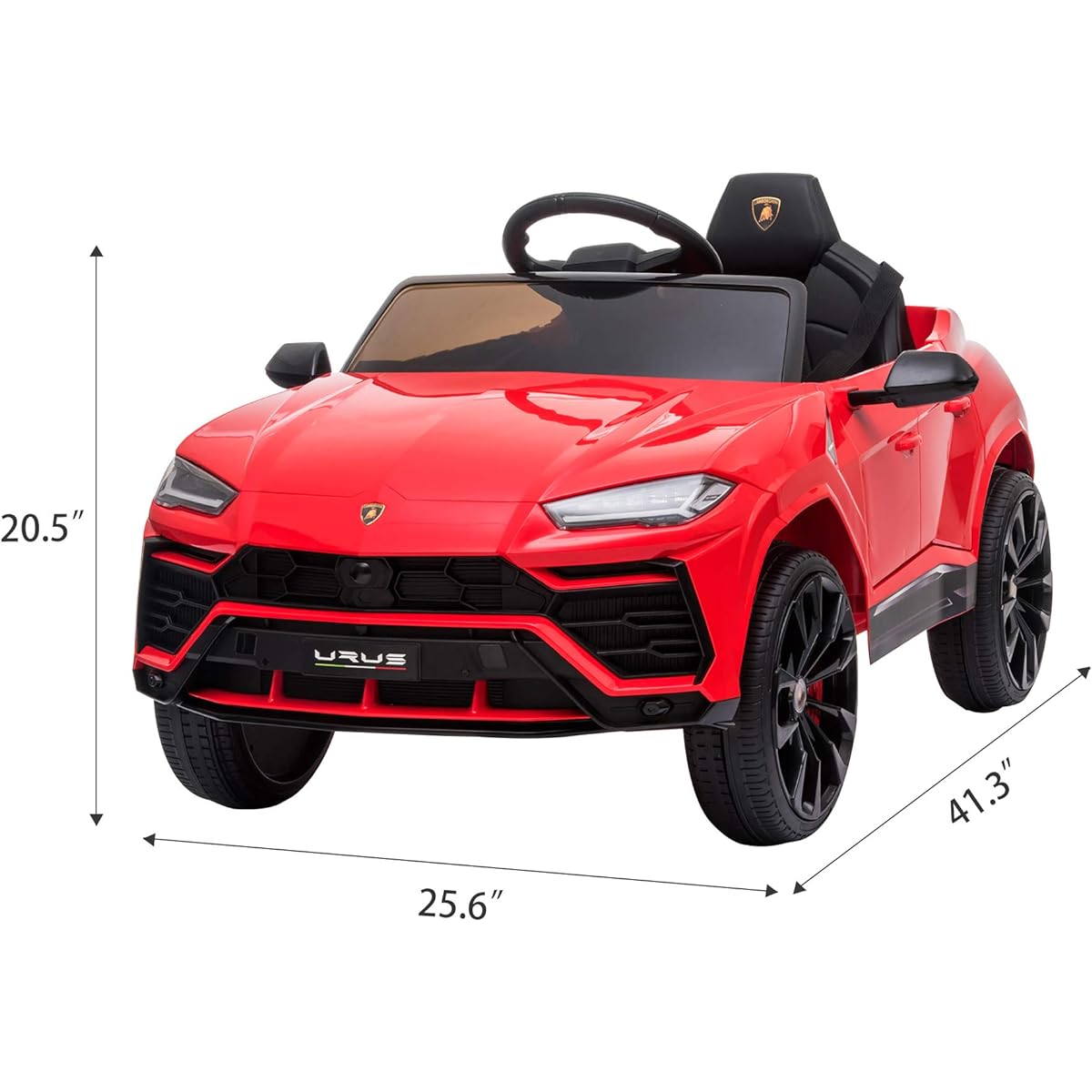 TOBBI 12V Lamborghini Urus Licensed Kids Ride-On Electric Car with Remote Control, 4-Wheel Shock Absorber, Music, Horn, USB, Red