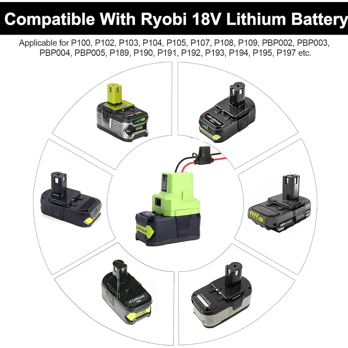 Ryobi 18V Battery Adapter 18V Power Wheels Battery Converter with Fuse & Wire Terminals 12AWG Wire Power Connector for DIY RC Car Toys Robotics RC Truck
