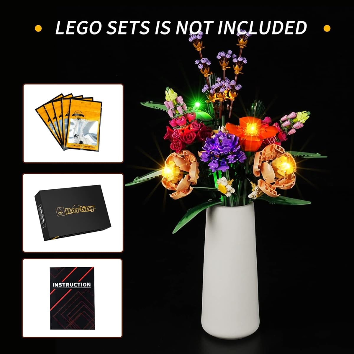 Rorliny LED Light Kit for Lego Icon Flower Bouquet 10280 Artificial Flowers Compatible with Lego 10280 (Light Only, No Lego Model)