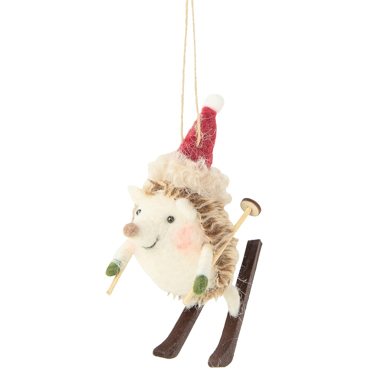 Whimsical felt animal ornament (skiing hedgehog)