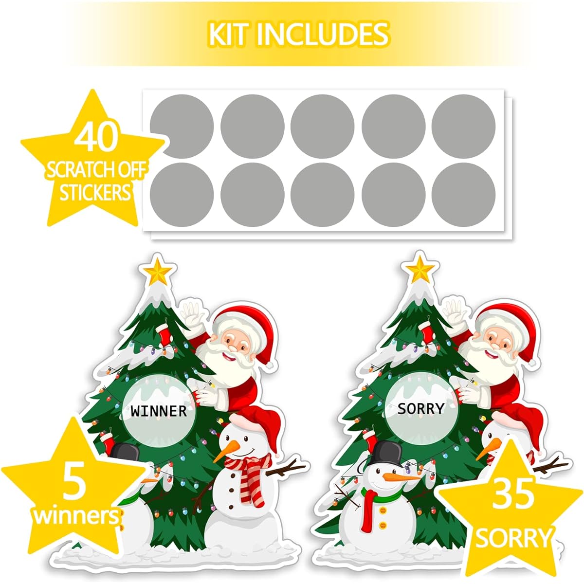 DEOTEDI Christmas Party Scratch Off Cards Funny Scratch Off Game Activity for Kids and Adults with Christmas Tree Snowman and Santa Christmas Holiday Party Supplies for Christmas Events 40 Pieces