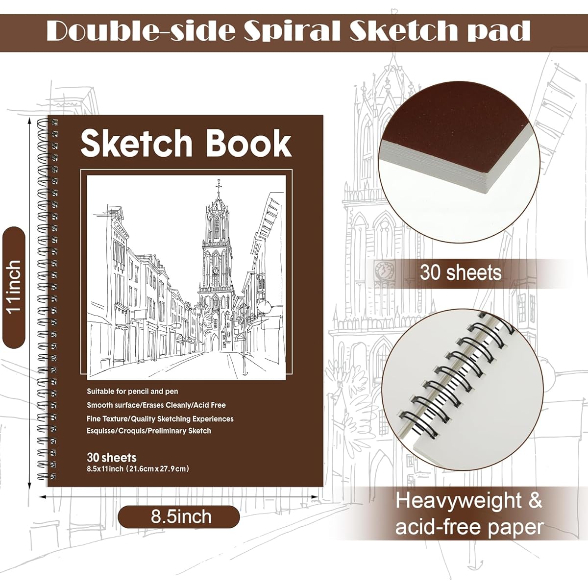 Qilery 36 Sheets 11 x 8.5 Inch Sketchbooks, 30 Pieces Each Top Spiral Bound Sketch Pads, 100GSM Drawing Paper, Acid Free Drawing Notebook, Art Sketchbook for Drawing, Painting, Sketching, Artists, Kids, Adults