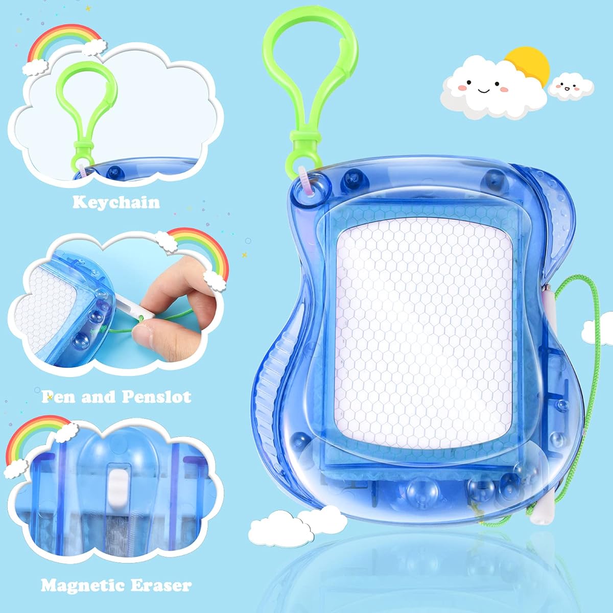 12 Pieces Mini Magnetic Drawing Boards, Erasable Mini Doodle Boards with Backpack Keychain Clips, Classroom Party Favors, Birthday Party Goodie Bag Fillers for Boys and Girls, 3 Colors