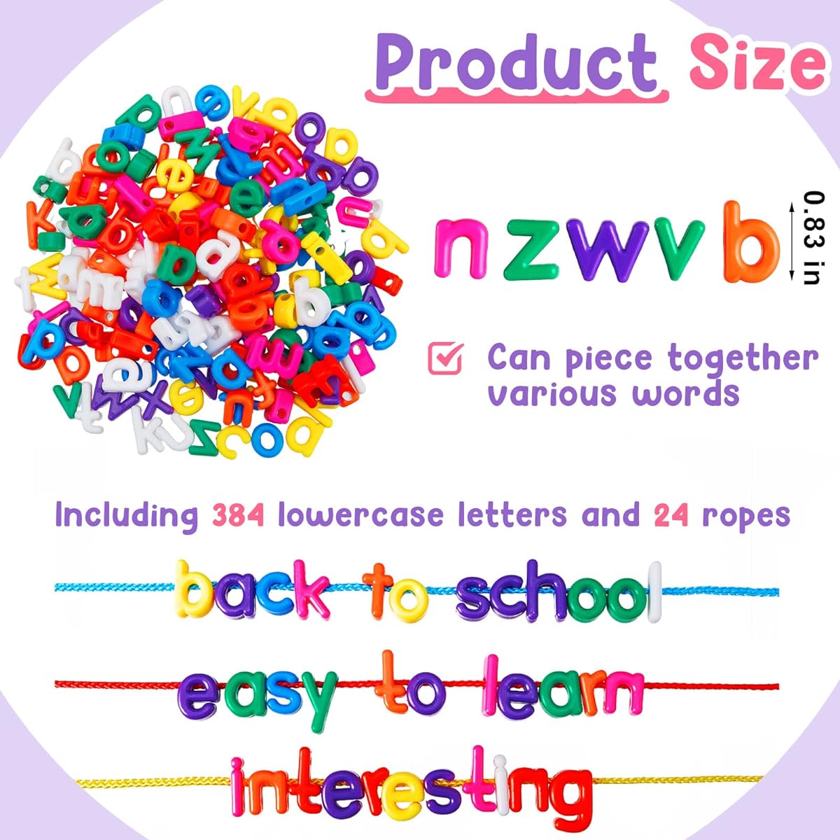 Wesiti 408 Pieces Racing Letters Alphabet Learning Toys Toddler ABC Alphabet Beads Racing Toys Fine Motor Skills Toys Preschool Games Home School Supplies Early Spelling (Lowercase)