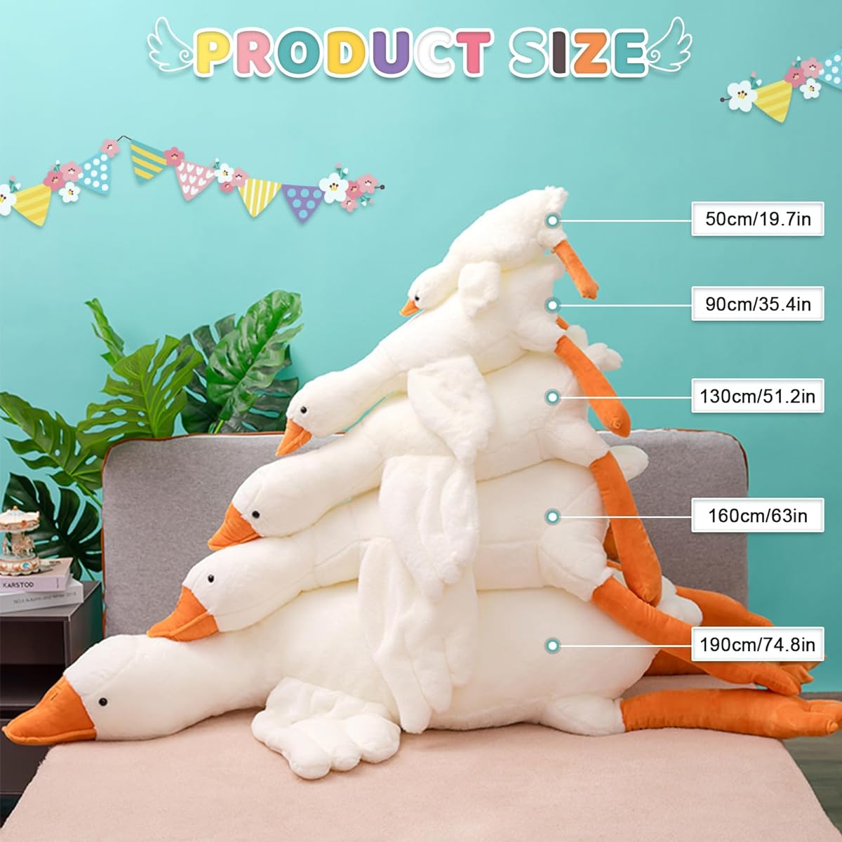 Heionia 19.7" Goose Splash Pillow Swan Stuffed Animal Giant Plush Toy Cute Stuffed Animal Doll Sleeping Pillow White 19.7"/50cm