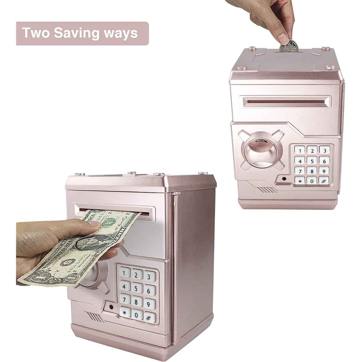 Brekya Mini ATM Piggy Bank Security Machine Best Gift for Kids Electronic Code Piggy Bank Automatic Rolling Money Box Coin Bank for Boys Girls Password Lock