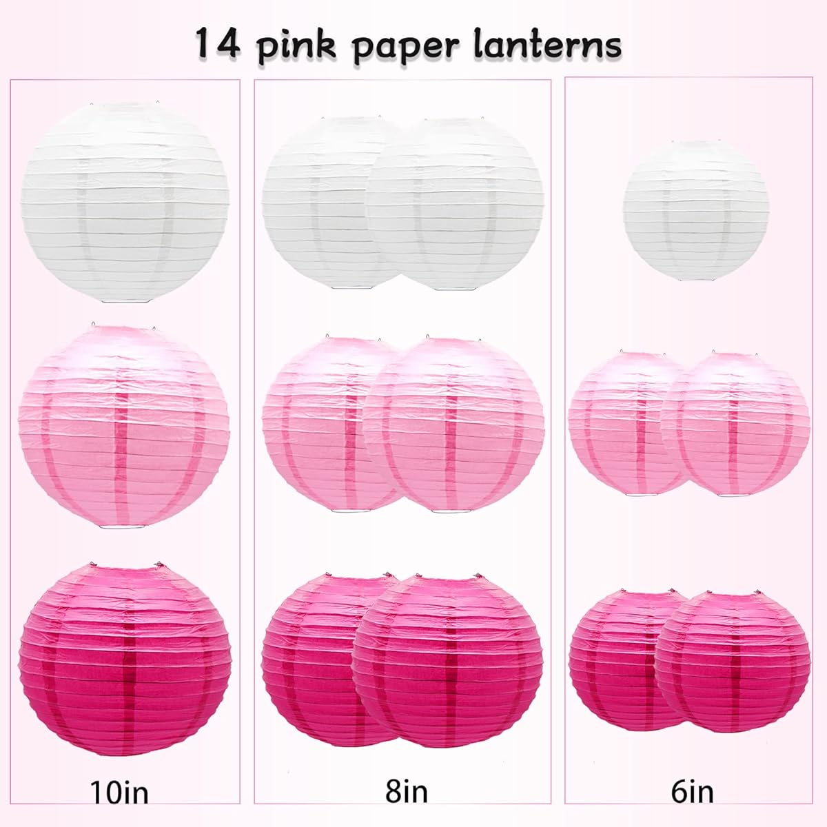 15 Pieces Round Chinese Paper Lantern Decoration for Wedding Birthday Party Valentine's Day Baby Shower Decoration (Pink)